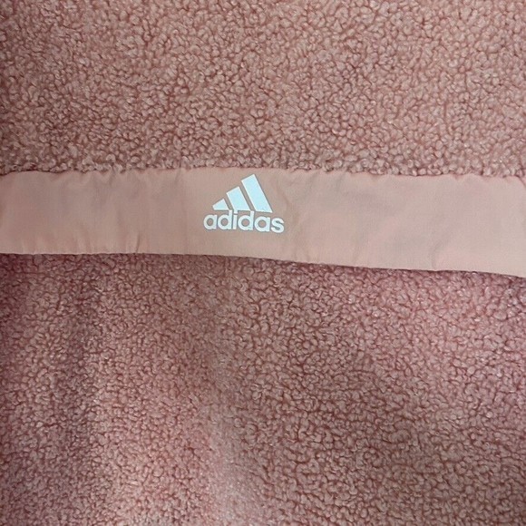 Adidas Pink Sherpa Pullover Sweatshirt Teddy Jacket Sz Small High Neck Oversized - Picture 6 of 10